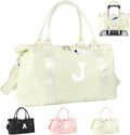 Initial Travel Duffel Bag Sports Gym Bag for Kids Teen Birthday Gifts,Beige Personalized Weekender Bag Carry On Dance Bags for Women Men,Waterproof Monogram Overnight Bag with Trolley Sleeve(Letter J)