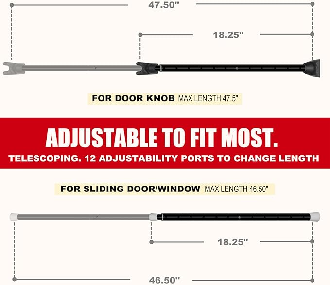 SECURITYMAN 2-in-1 Door Security Bar & Sliding Door Security Bar - Door Jammer Constructed of High Grade Iron - Black Door Stoppers Security Bar