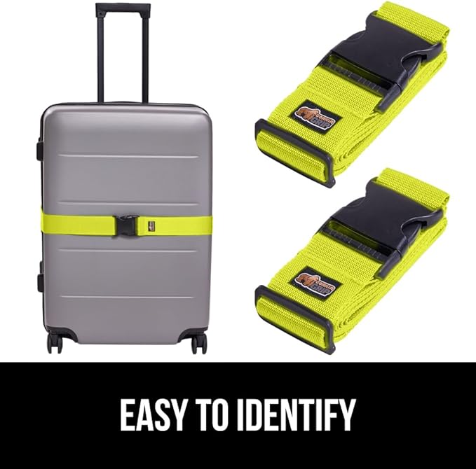 GORILLA GRIP Heavy Duty 8 Pack Adjustable Luggage Straps for Suitcases, Easy to Identify Travel Belt Connector Holds Suitcase Together, Extends Life of Bag, Strap Connects Two Bags, Accessories Yellow