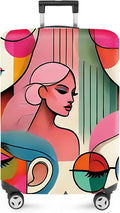 ANNA QUEEN Modern Art Fashion Luggage Cover, Stylish Abstract Woman Suitcase Protector, Washable, Stretchable Travel Sleeve for 32-34 Inch Luggage, Trendy, Colorful Design
