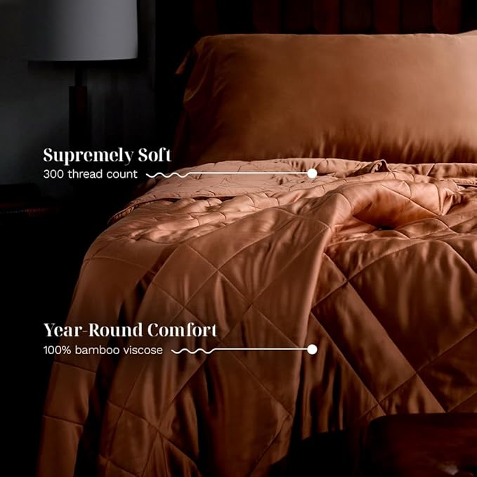 LUXOME Lightweight Blanket | 100% Rayon (Viscose) from Bamboo Fabric & Fill | King/Cal King - 98"x92" | Thermal-Regulating | Terracotta