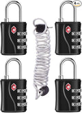 ZHEGE Luggage Lock for Train 4 Pack, 1 Cable (30 Inch), TSA Approved Travel Cable Lock for Backpack, Suitcase, School Gym Locker (4 Pack, Black)