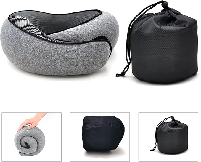 RURING Travel Pillows for Airplanes, Travel Neck Pillow Travel Pillow, Neck Pillow Airplane Memory Foam 360 Degree Support Stowable Pillows for Airplanes Offices and Cars (Dark Gray)