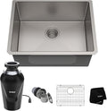 KRAUS Standart PRO™ 23-inch 16 Gauge Undermount Single Bowl Stainless Steel Kitchen Sink with WasteGuard™ Continuous Feed Garbage Disposal, KHU101-23-100-75MB