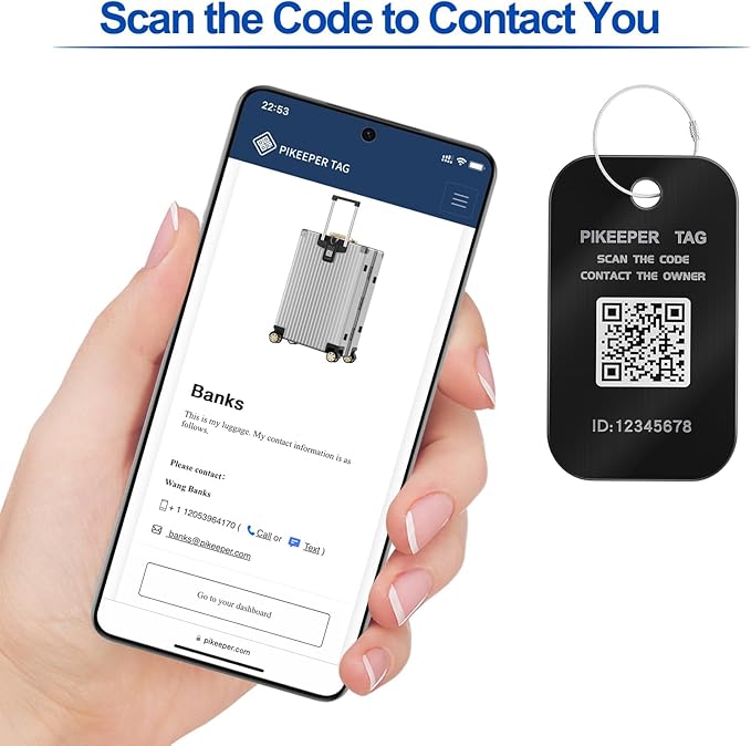 Smart Luggage Tags for Suitcase - Waterproof QR Code Labels with Location Notification When Scanned (Pack of 2), Customizable & Durable Travel ID Tags for Backpacks, Hide Personal Info