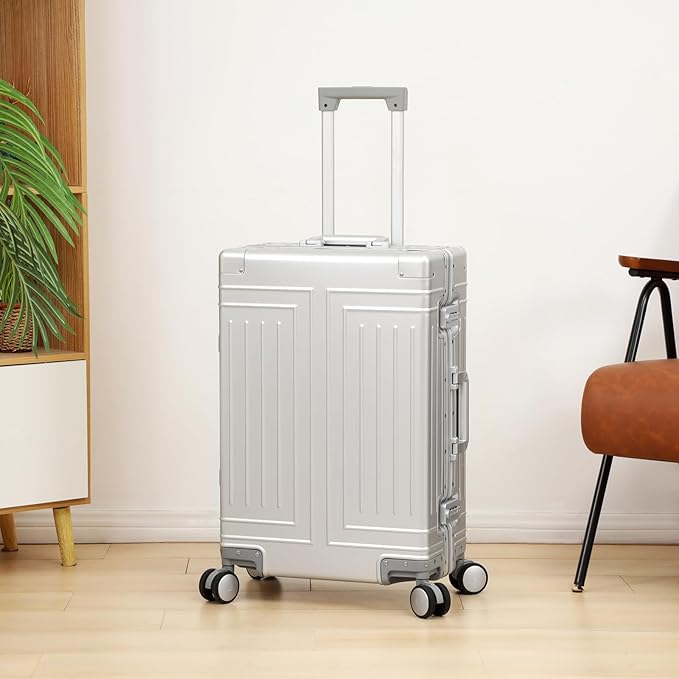 All Aluminum Magnesium 20/26 Luggage Set，Cut from Whole Aluminum Sheet，22x14x9 Airline Approved ，（3rd Generation，Premium Magnesium Metal zipperless suitcase ） (silvery, 20in+26in)