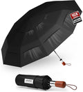 3T Wind Armor Travel Umbrella Compact Easy Auto Open Close Folding Umbrellas for Rain Windproof Umbrella for Women and Men Durable Real Wood Handle Portable Fits Backpack Car