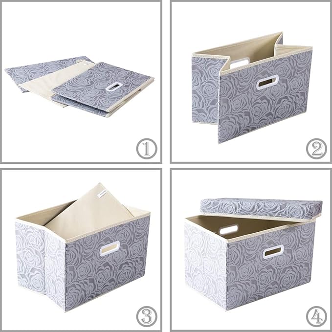 PRANDOM Collapsible Storage Boxes with Lids Fabric Decorative Storage Bins Cubes Organizer Containers Baskets with Cover Handles Divider for Bedroom Closet Living Room 14.9x9.8x9.8 Inch 1 Pack