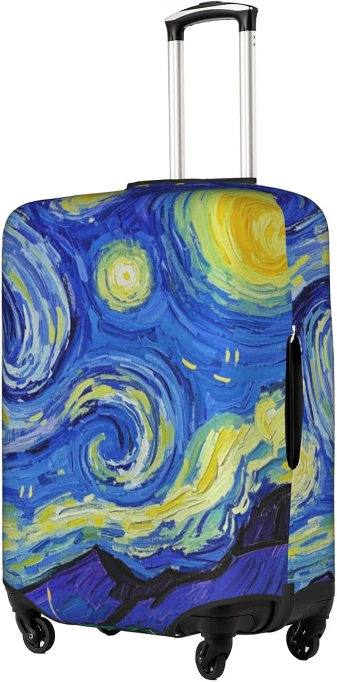 Vincent Van Gogh Starry Sky Night Luggage Cover Washable Suitcase Protector, Luggage Tag Travel Birthday Gifts For Men Women (M 22-25 Inch Luggage)