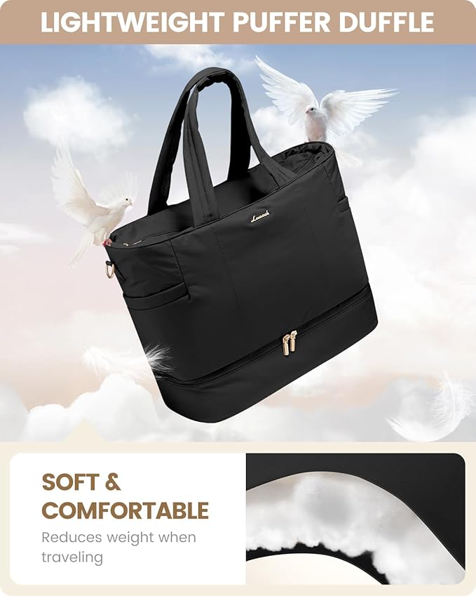 LOVEVOOK Travel Duffle Bag, Puffer Weekender Bags for Women with Shoe Compartment, Carry On Overnight Hospital Bag, Gym Tote