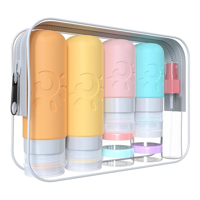 18 Pack travel Bottles for Toiletries, TSA Approved Silicone Travel Containers Leak Proof Refillable Travel Accessories for Shampoo Conditioner Lotion Body Wash(Multicolored E)