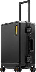LEVEL8 Zipperless Carry On Suitcase Airline Approved with Aluminum Frame, Hard Shell Luggage with Spinner Wheels, Metal Travel Luggage with Double Tsa Locks, 20 Inch, Black