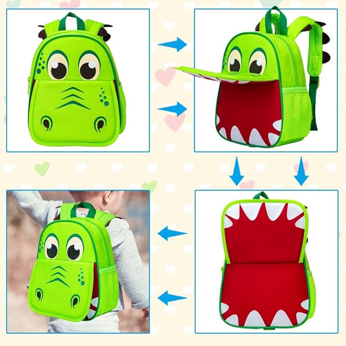 AGSDON Toddler Backpack Leash, 9.5" Safety Harness Dinosaur Bag - Removable Tether