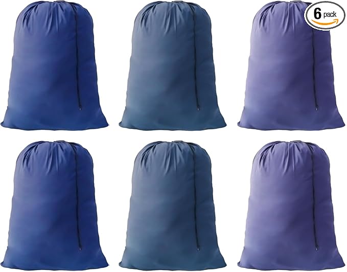 Extra Large Laundry Bag Travel Laundry Bags with Drawstring Closure, 30"x40" Machine Washable Dirty Clothes Organizer for college, dorm and apartment dwellers (6 Pcs Blue)
