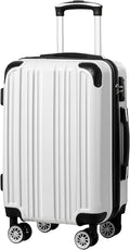 Coolife Luggage Expandable(only 28") Suitcase PC+ABS Spinner 20in 24in 28in Carry on (white grid new, L(28in))