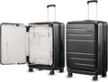 LUGGEX Checked Suitcase Top Opening, FLT Expandable Polycarbonate Hard Shell Suitcase with Wheels (FLO-Lite, Black, 28 Inch, 105L-115L)