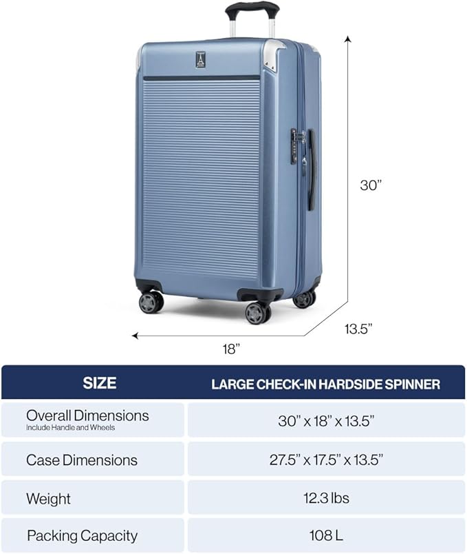 Travelpro Platinum Elite Hardside Expandable Checked Luggage, 8 Wheel Spinner, TSA Lock, Hard Shell Polycarbonate Suitcase, Dark Sky Blue, Checked Large 28-Inch