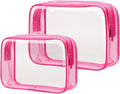 PACKISM Valentine's Day Gifts for Him Her - Clear Makeup Bag with Frame, 2 Pack TSA Approved Toiletry Bag Quart Size Bag, Travel Makeup Cosmetic Bag for Women Clear Toiletry Bag, Rose Red