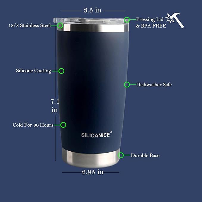 Navy Soft Touch 20oz Stainless Steel Insulated Tumbler with MacSlider Lid - Spill Proof,Durable Thermal Cup For Men,Iced Coffee Travel Tumbler, Water Bottle & Smoothies Reusable