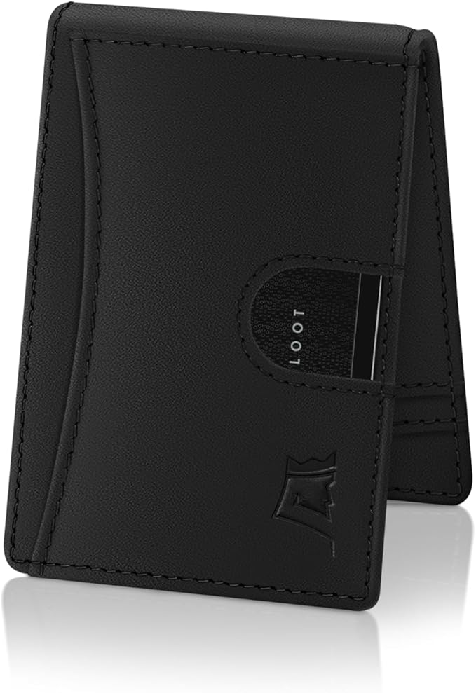Kings Loot Custom Wallet for Men | Engraved Leather Slim Wallet with Money Clip | Personalized RFID Blocking Design | Minimalist & Stylish Wallets (Black)
