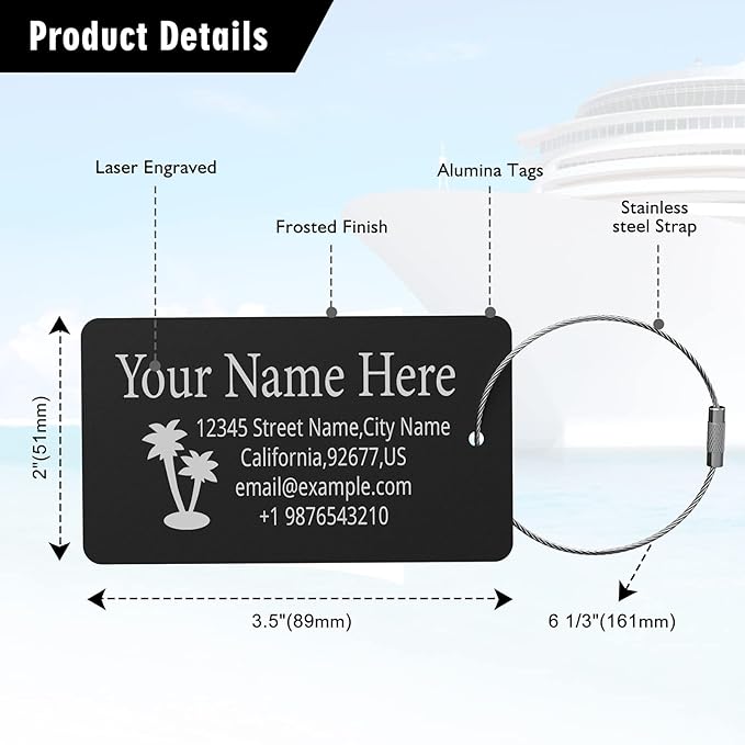 Luggage Tags for Suitcase - Personalized Engraved Metal Tag for Cruise Travel - Custom Name Tags Suitable for Bags and Backpacks(Gold),Horizontal (2x3.5'')