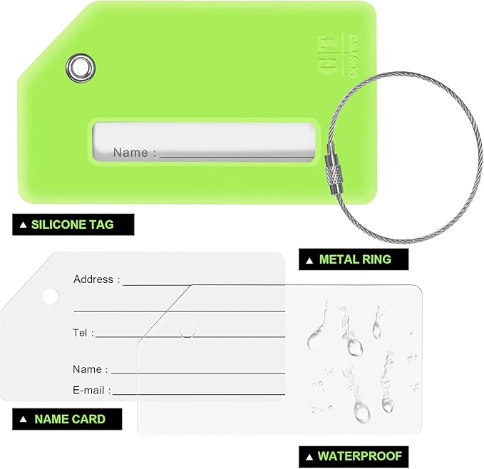 8 Pcs Luggage Tags for Suitcases, 26 Initial Letter Travel Luggage Baggage Identification Labels ID Tags Fully Bendable Tags with Stainless Steel Loop (Letter T, Green)