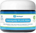 Hexagels Plus Aloe Vera - Advanced Healing Hydrogel Pads for Blister Prevention & Soothing Burn Care - Foot, Heel, Toe, & Ankle Protection, Pack of 50, 1-Inch Patches, by Medagel, Paraben Free Formula