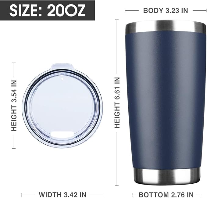 20oz Tumbler Bulk Stainless Steel Vacuum Insulated Tumblers with Lid Double Wall Travel Mug Durable Powder Coated Coffee Cup, Suitable for Ice Drinks and Hot Beverage (Navy 12pack)