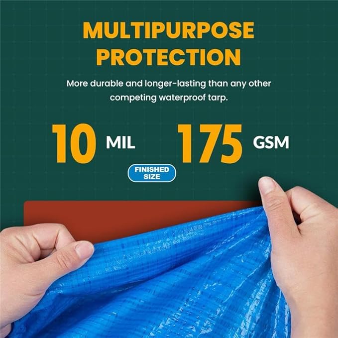 Large Waterproof Tarp - Heavy Duty 10 Mil Thick Poly Tarpaulin Ideal for Canopy Tents, Boats, RV or Pool Covers - Multipurpose Protective Tarps with Grommets for Indoor and Outdoor Use | 12' x 12'