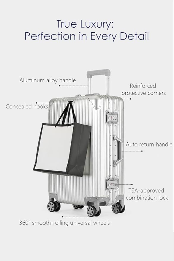28 Inch All Aluminum Checked in Luggage with Wheels, Hard Shell Zipperless Suitcase with TSA Locks, Large Travel Luggage, Black