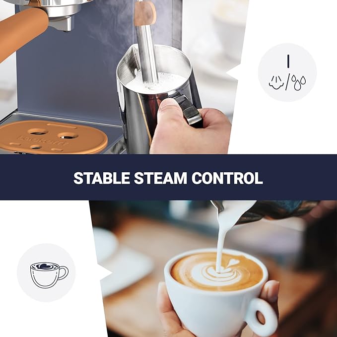Laekerrt Espresso Machine, Expresso Coffee Machines, 20 Bar Cafetera Espresso with Milk Frother Steam Wand for Home, Compact Small Stainless Steel Coffee Maker for Latte and Cappuccino, Blue