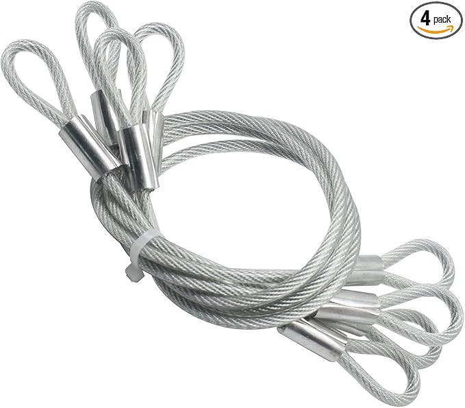 4 pcs 20 inch (50cm) 5mm Thickness Vinyl Cover Coated Galvanized Steel Wire Cable with Loops Security Lanyard Rope Tether Lock, Clear