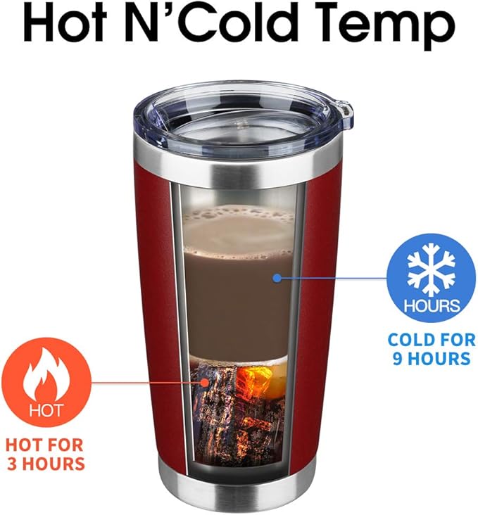 20oz Tumbler Bulk Stainless Steel Vacuum Insulated Tumblers with Lid Double Wall Travel Mug, Durable Powder Coated Coffee Cup, Suitable for Ice Drinks and Hot Beverage (Red 1pack)