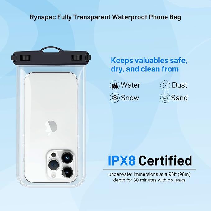 Waterproof Phone Pouch Bag - 8.5in Water Proof Cell Phone Case for Beach Travel Must Haves, Waterproof Phone Holder with Lanyard for iPhone 16 15 Pro Max Galaxy S24 Ultra Pixel 8 Pro,Cruise Essentials