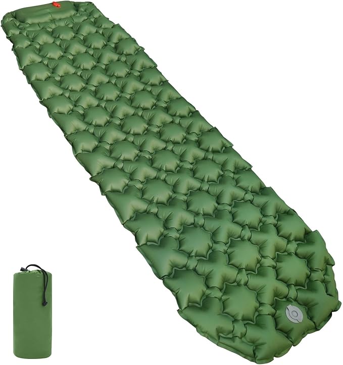 Amazon Basics Camping Sleeping Pad with Quick-Inflate Foot Pump, Water Resistant, Ultralight, Olive Green