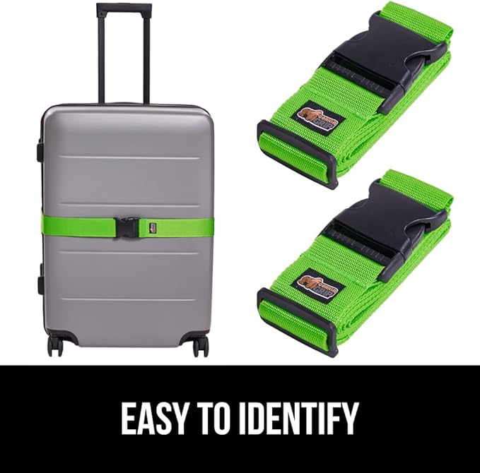 GORILLA GRIP Heavy Duty 8 Pack Adjustable Luggage Straps for Suitcases, Easy to Identify Travel Belt Connector Holds Suitcase Together, Extends Life of Bag, Strap Connects Two Bags, Accessories Green