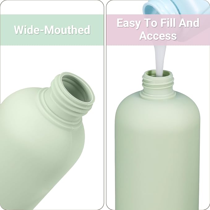 ASEVAT 10oz 4Pcs Green Plastic Refillable Travel Shampoo and Conditioner Bottles Plastic Refillable Travel Shampoo Bottles with Flip Cap Shampoo and Conditioner Dispenser