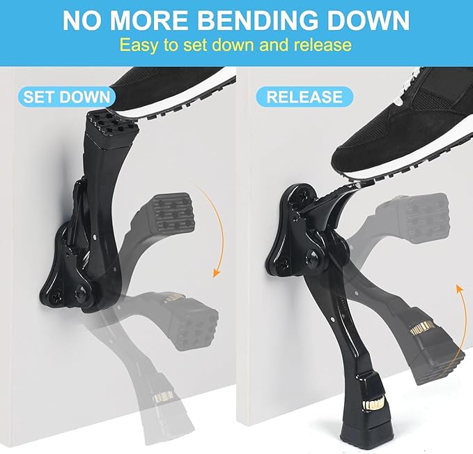 4 Packs Black Door Stops, Heavy Duty Kickdown Door Stopper, One Touch Adjustable Kickdown Door Stop for Heavy Doors, 4 in Metal Door Kickstand with Rubber Tip & Wall Protectors for Wide Doors- Black