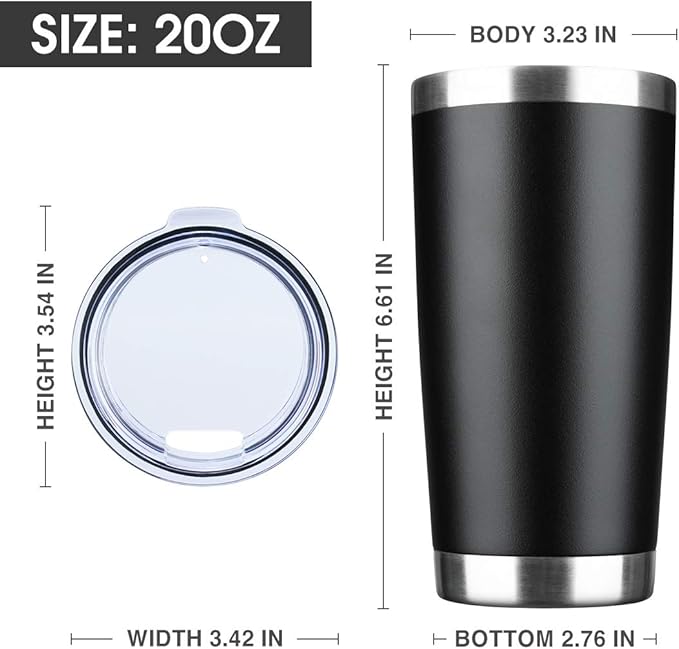 20oz Tumbler Bulk Stainless Steel Vacuum Insulated Tumblers with Lid Double Wall Travel Mug, Durable Powder Coated Coffee Cup, Suitable for Ice Drinks and Hot Beverage (Black 12pack)
