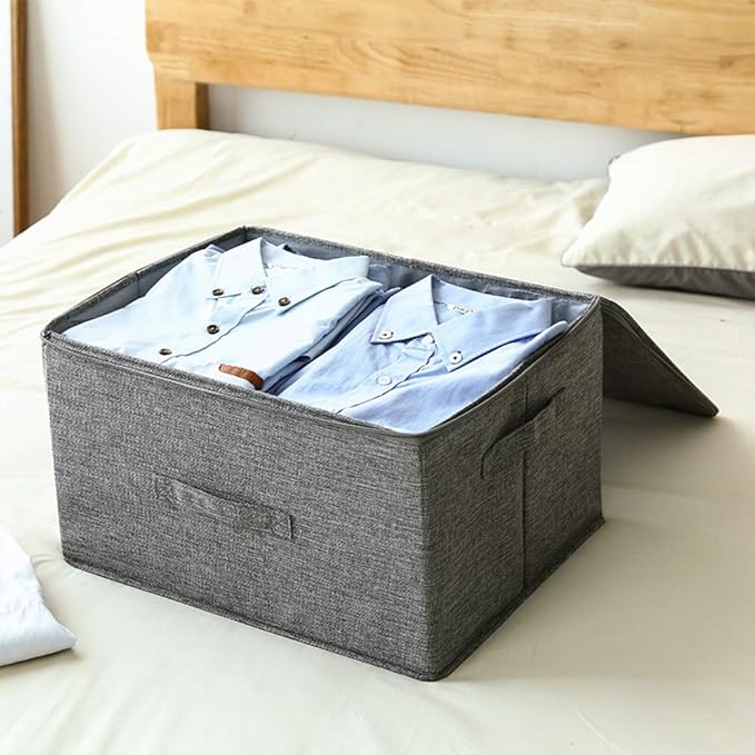 ANMINY Storage Bins with Zipper Lids 36 Qt Lidded Fabric Storage Boxes Baskets Cubes with Handles Collapsible Washable Cotton Linen Closet Shelf Clothes Organizer Containers - Gray, Large
