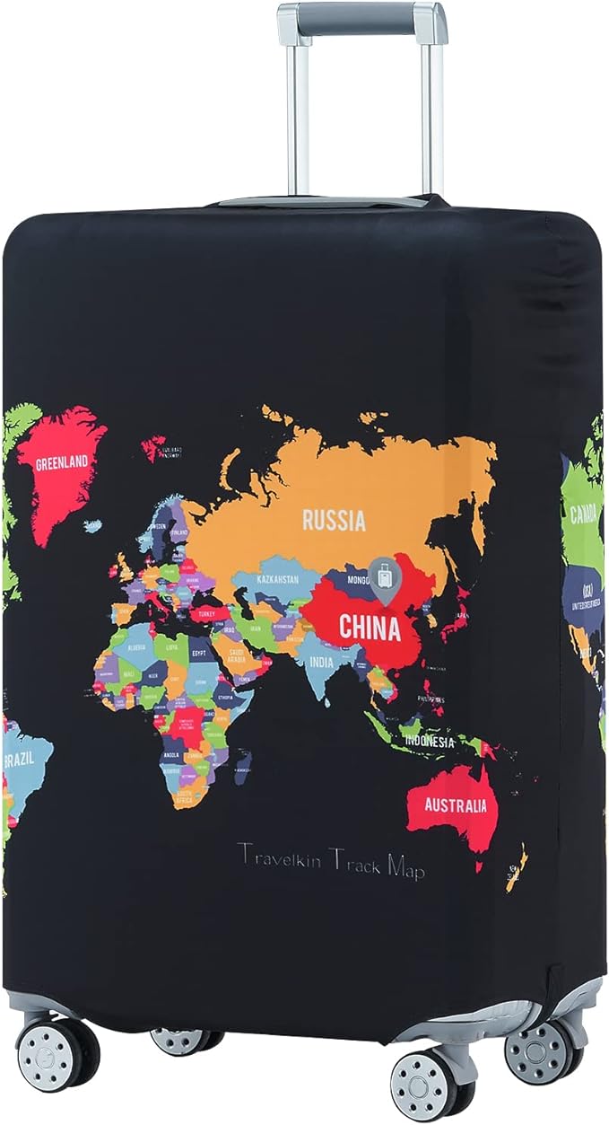 Travelkin Luggage Covers For Suitcase Tsa Approved,Suitcase Cover Protector Fit 18-32 Inch Luggage (Map, L)