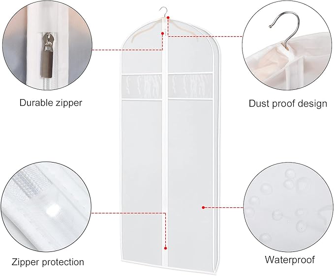Zilink Dress Bags for Gowns Long 72-inch Garment Bags for Long Dresses Clear Dress Protector Bag with 3" Gusset and Full Length Zipper for Dresses, Fur Coat Gown Closet Storage（Set of 4）