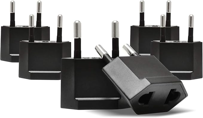 Ceptics USA, Canada to European Plug Adapter - Type C Adapter compatible in Europe, Canada to European travel plug adapter Ideal for Phones, Camera & more - CE Certified - RoHS Compliant - 6 Pack