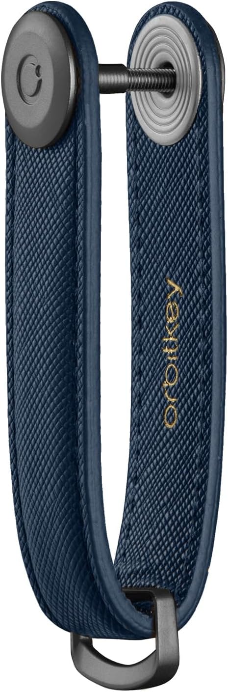 Orbitkey Saffiano Leather Key Organiser | Holds up to 7 keys, Oxford Navy