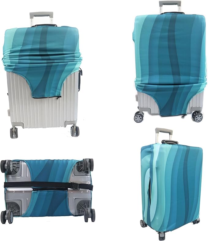 MosaiRudo Thicker Luggage Cover Elastic Suitcase Cover Protector Fits 18-32 Inch Suitcase Travel Accessories (Green Ripple, L)