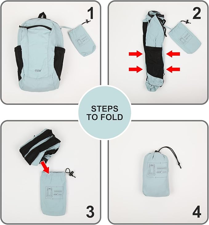 GOX Foldable 20l Backpack For Travel Lightweight Hiking Packable Daypack for Men Travel Camping Outdoor Bag Women (Sky Blue)