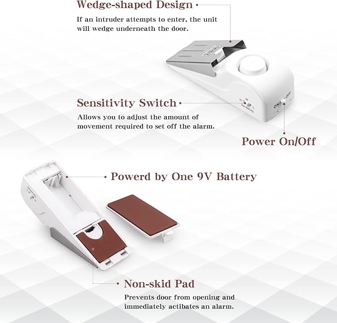 EMDMAK Door Stop Alarm with 120DB Siren Door Stop for Home & Travel (White) (Pack of 2)
