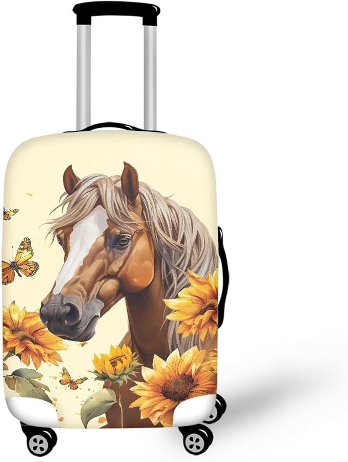 Horse Luggage Cover Universal Zip Suitcase Covers Elastic Spandex Fabric Baggage Cover Protector Butterfly Luggage Covers for Suitcase Non-Slip Baggage Case Covers(Sunflower), 26-29 Inch