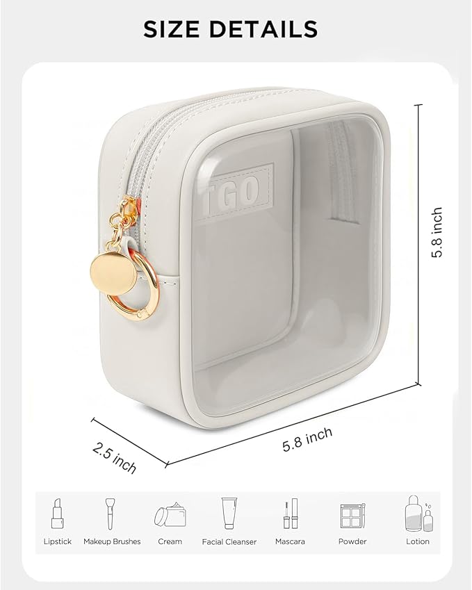 LETGO Small Makeup Bags for Purse-Mini Clear Toiletry Bag,Travel Size Toiletries Clear Cosmetic Bags Travel Essentials Car Makeup Bag Car Accessories for Women Men (Mini White)
