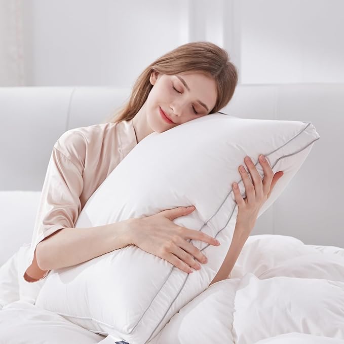 Globon Luxury Feather Down Pillow King Size for Sleeping, Hotel Collection Fluffy Pillow, Low Soft Gusseted Bed Pillows, 18"X34", Pack of 1